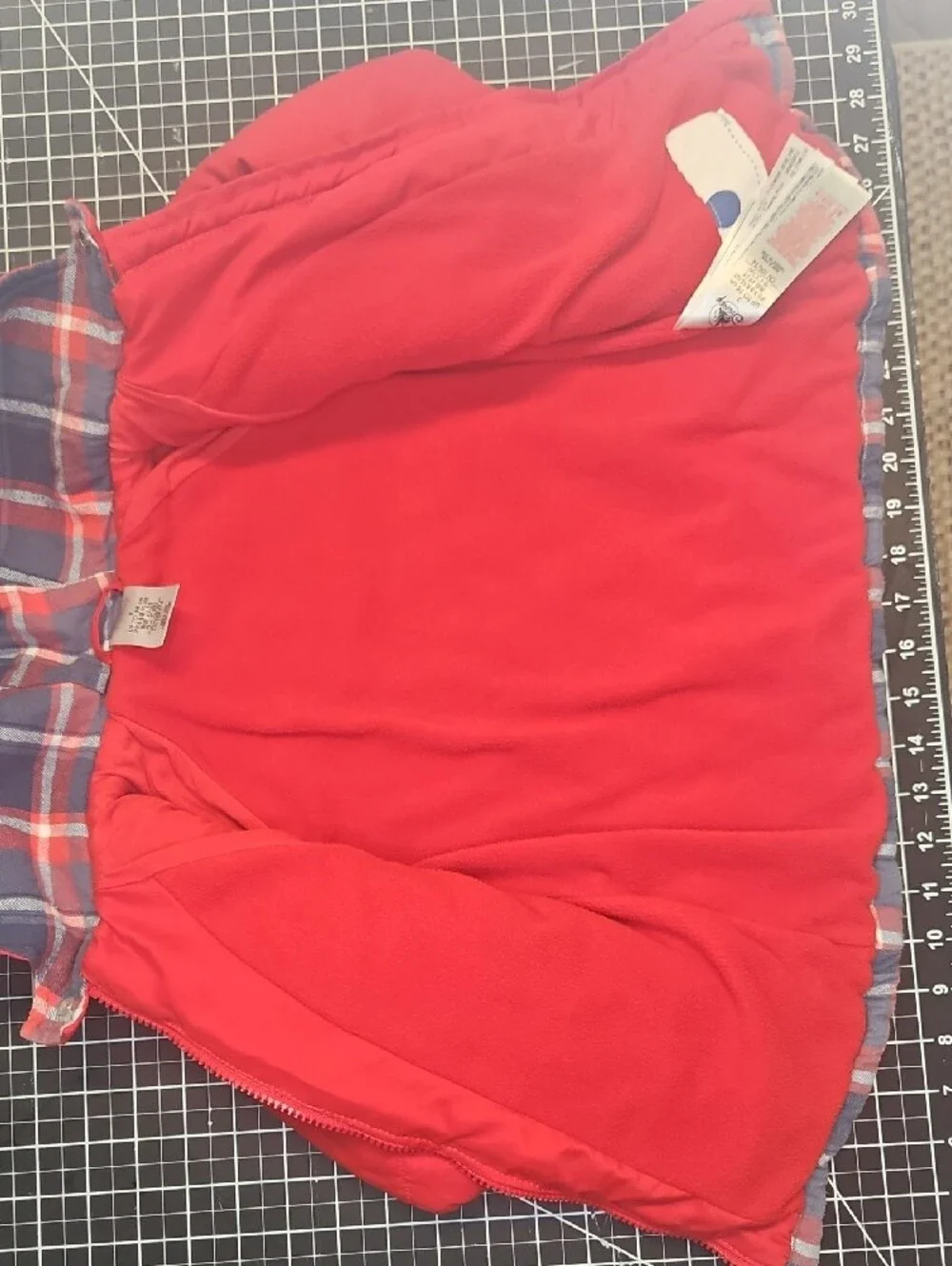 Disney Red Mickey Mouse Quilted Hooded Jacket Red Blue Plaid Toddler Size 3